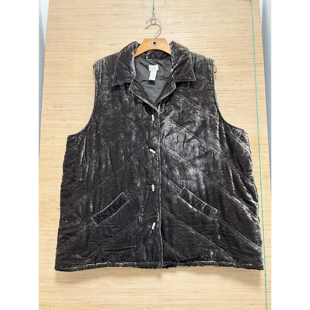 J. Jill Brown Quilted Velvet Silk Blend Toggle Button Vest XL Mens Womens